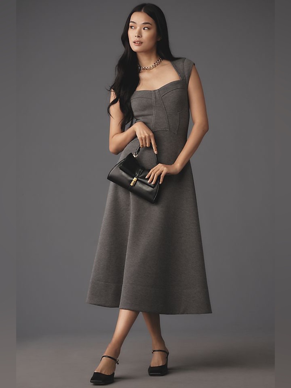 NWT ANTHROPOLOGIE HEATHERED SWEETHEART SCUBA MIDI DRESS